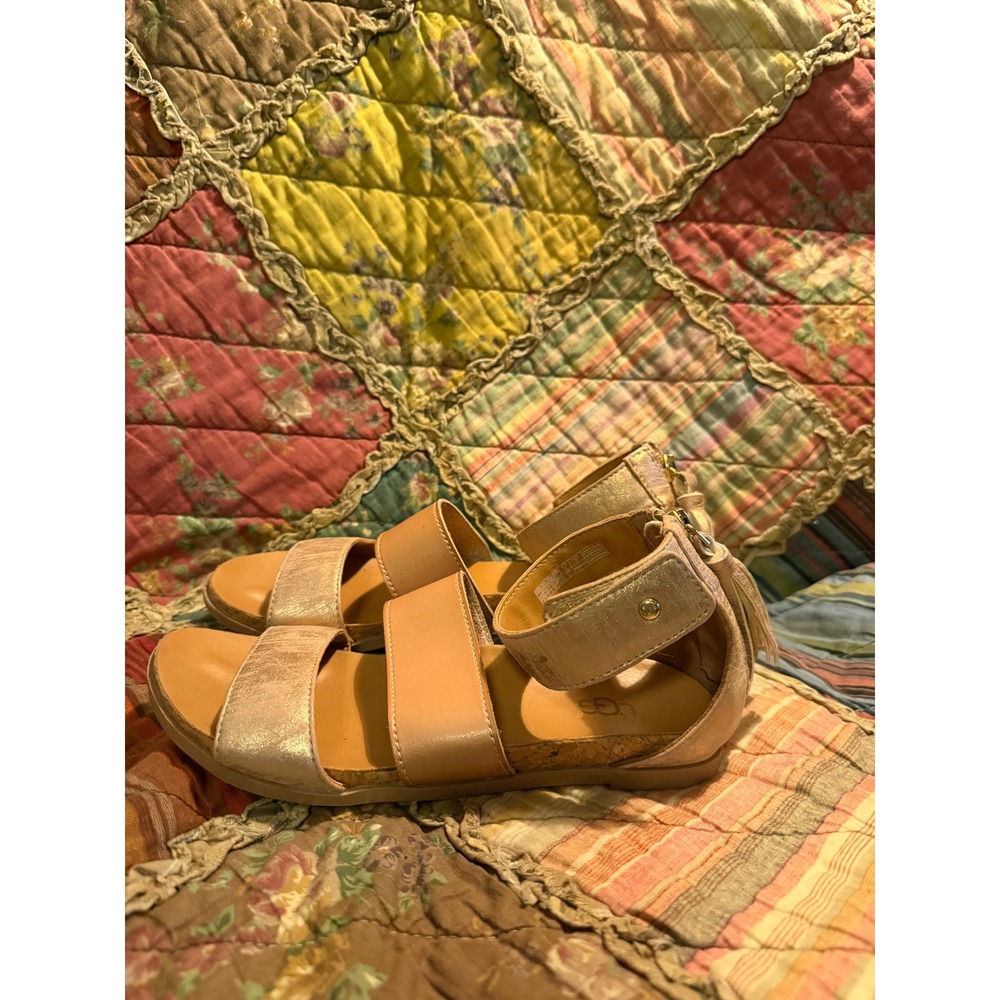 UGG Kids Kaila Metallic Rose Gold Tassel Strappy Sandals Size 2 1092382K